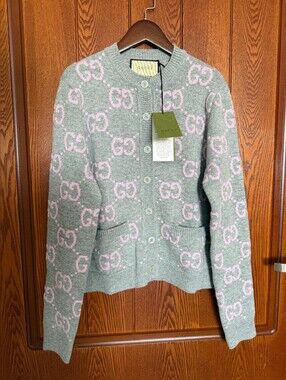 Gucci Gray & Pink GG Wool-Blend Cardigan Jacket